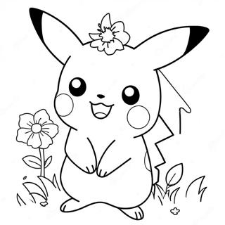 Niedliches Pikachu Mit Blumen Ausmalbild 28697-25976