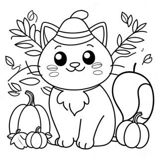 Niedliche Thanksgiving Katze Mit Kurbis Ausmalbild 28957-26181