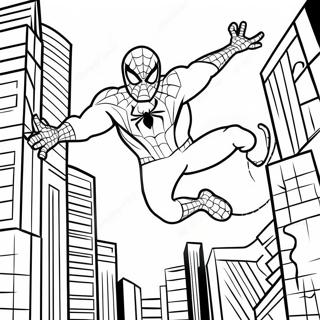 Schwarzer Anzug Spider Man Schwingt Durch Die Stadt Ausmalbild 29598-26685