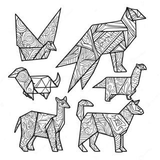 Bunte Origami Tiere Ausmalbild 30259-27205