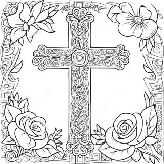 Aufwandiges Kreuz Mit Rosen Ausmalbild 35044-29171