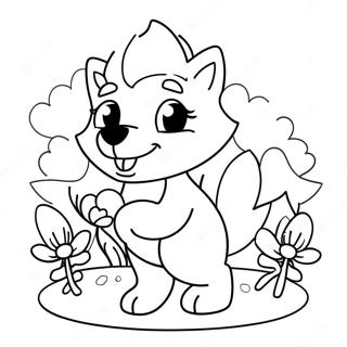 Verspielter Kawaii Wolf Mit Blumen Ausmalbild 39648-32902