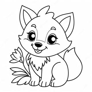 Verspielter Kawaii Wolf Mit Blumen Ausmalbild 39648-32903