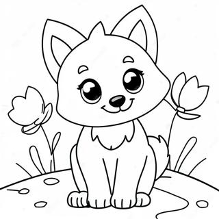 Verspielter Kawaii Wolf Mit Blumen Ausmalbild 39648-32904