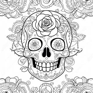 Aufwendiges Rose Skull Design Ausmalbild 4341-3504