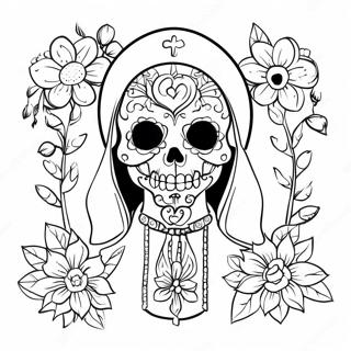 Bunte Santa Muerte Mit Blumen Ausmalbild 46174-38457