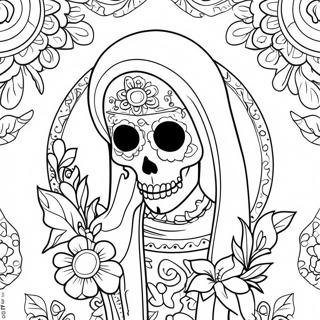 Bunte Santa Muerte Mit Blumen Ausmalbild 46174-38459