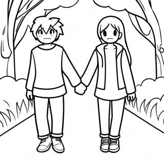 Niedliches Anime Paar Hand In Hand Ausmalbild 46494-38715