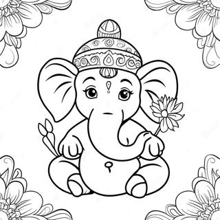 Niedlicher Ganesha Mit Blumen Ausmalbild 49815-41556