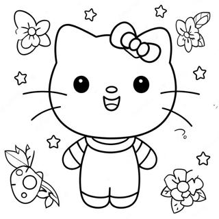 Niedliche Hello Kitty Mit Retro Zubehor Ausmalbild 50465-42062