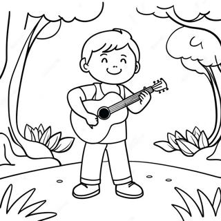 Cooler Junge Mit Ukulele Der Im Park Spielt Ausmalbild 52957-44047