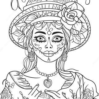 Elegante Catrina Mit Blumen Ausmalbild 54311-45226