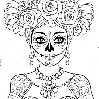 Elegante Catrina Mit Blumen Ausmalbild 54311-45227