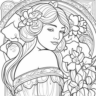 Alphonse Mucha Blumenmuster Ausmalbild 54661-45494