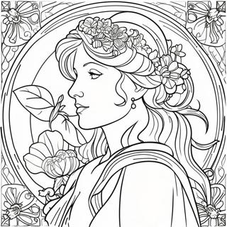 Alphonse Mucha Blumenmuster Ausmalbild 54661-45496