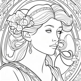 Alphonse Mucha Jugendstil Dame Ausmalbild 54662-45501