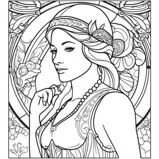 Alphonse Mucha Jugendstil Dame Ausmalbild 54662-45502