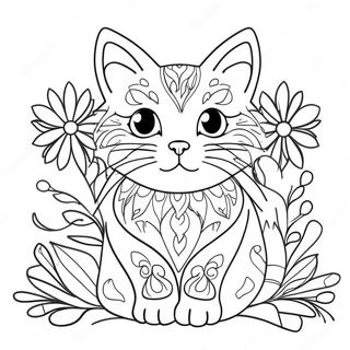 Katze Mit Bunten Blumen Ausmalbild 61576-51038