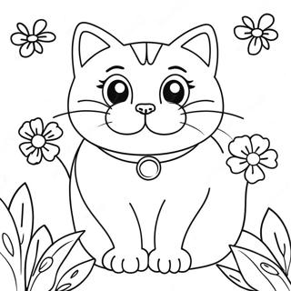 Verspielte Katze Umgeben Von Bluhenden Blumen Ausmalbild 61577-51046