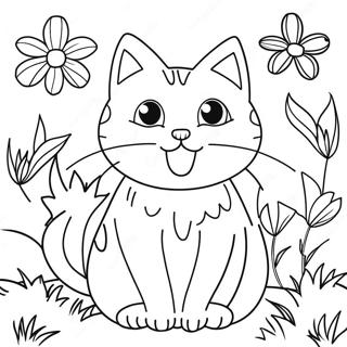 Verspielte Katze Umgeben Von Bluhenden Blumen Ausmalbild 61577-51048