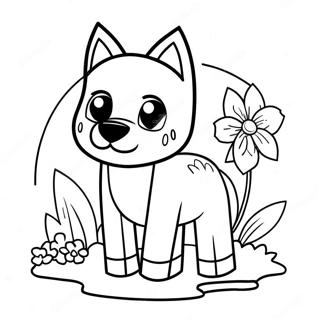 Niedlicher Minecraft Wolf Mit Blumen Ausmalbild 62498-51770