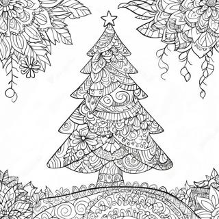 Aufwendiger Weihnachtsbaum Zentangle Ausmalbild 65741-54304