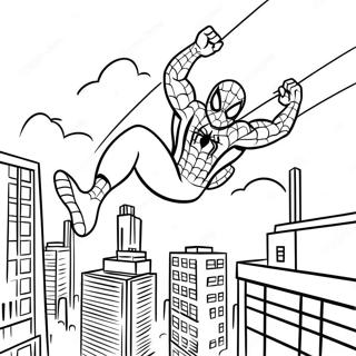 Liebenswerter Spiderman Der Durch Die Stadt Schwingt Ausmalbild 9287-7585